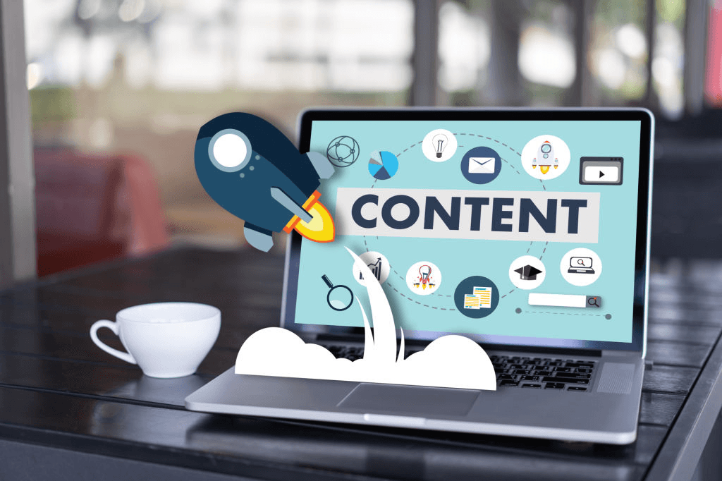 Laptop screen showing content marketing strategy elements